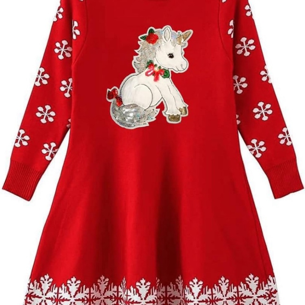 🚫SOLD🚫Girls Unicorn Christmas Sweater Dress Size: 10/11